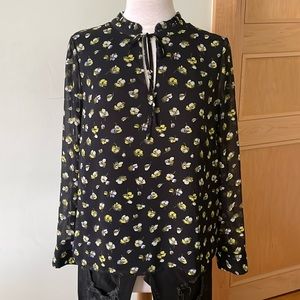 Banana Republic Long Sleeved Black Floral Chiffon Blouse, Size L